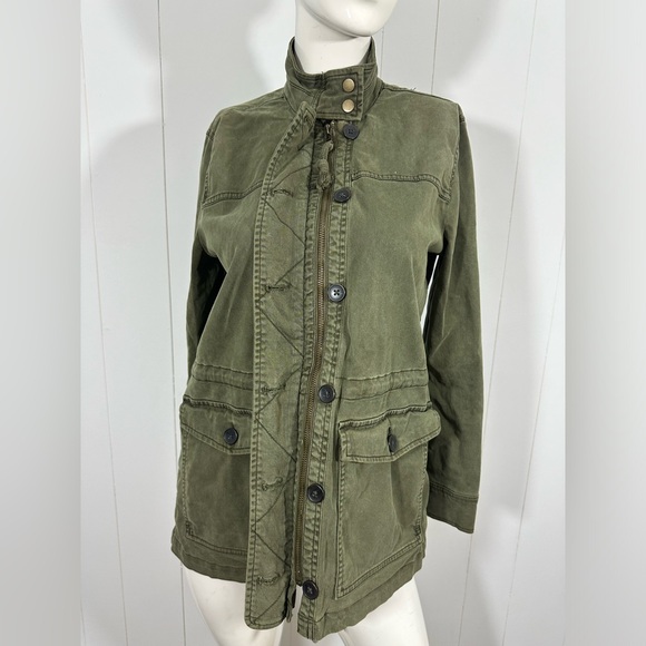 Lucky Brand Military Jacket M Cinched Waist Utility Army Olive Green Zip - Picture 2 of 13